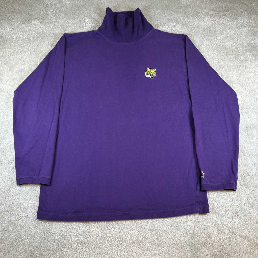 Vintage Starter Mock Neck Shirt Mens L Purple LSU Fighting Tigers Long Sleeve